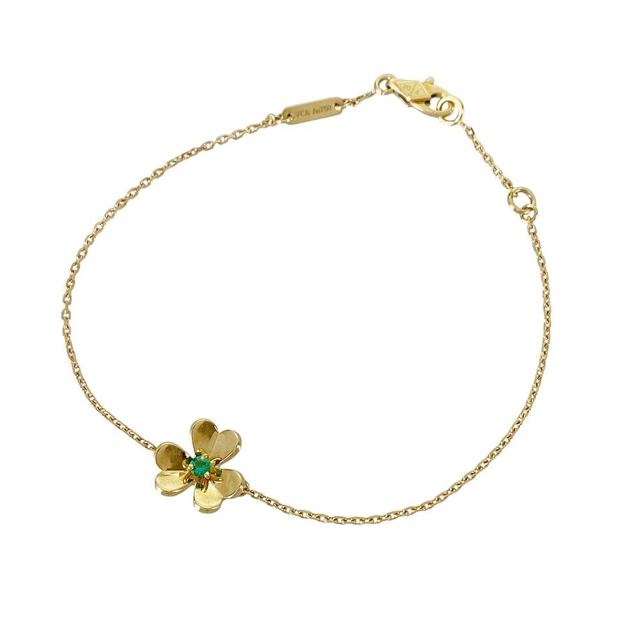 VAN CLEEF & ARPELS FRIVOLE MINI MODEL YELLOW GOLD EMERALD BRACELET: Van Cleef & Arpels Frivole Mini model Yellow gold Emerald Bracelet Brand: Van Cleef & Arpels Type/Style: Bracelet Material: 18K Yellow Gold, Main Stone/Creation Emerald Color: Gold Size: Motif