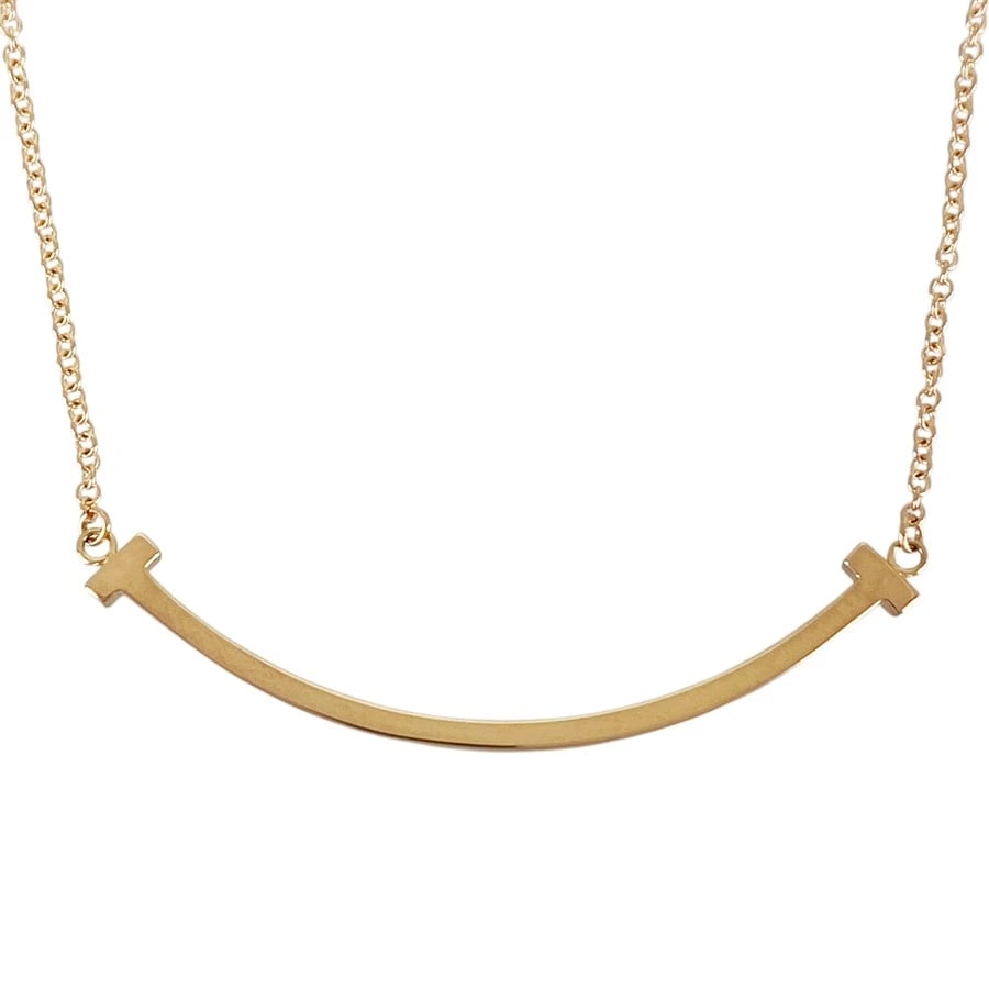 TIFFANY&CO. T SMILE SMALL ROSE GOLD NECKLACE: TIFFANY&Co. T Smile Small Rose gold Necklace Brand: TIFFANY&Co. Type/Style: Necklace Material: 18K Pink Gold, Color: Rose Gold Size: Top size:10.1mm×36.6mm Necklace full length:46cm Accessories: