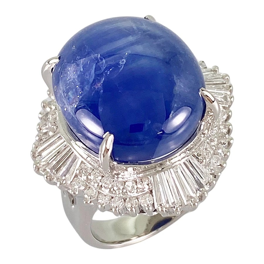 RING PLATINUM STAR SAPPHIRE DIAMOND: Ring Platinum Star sapphire diamond Brand: Unsigned Jewelry Type/Style: Ring Material: Platinum 900, Main Stone/Creation Sapphire Color: Silver Size: 6US Accessories: None Accessories Notic