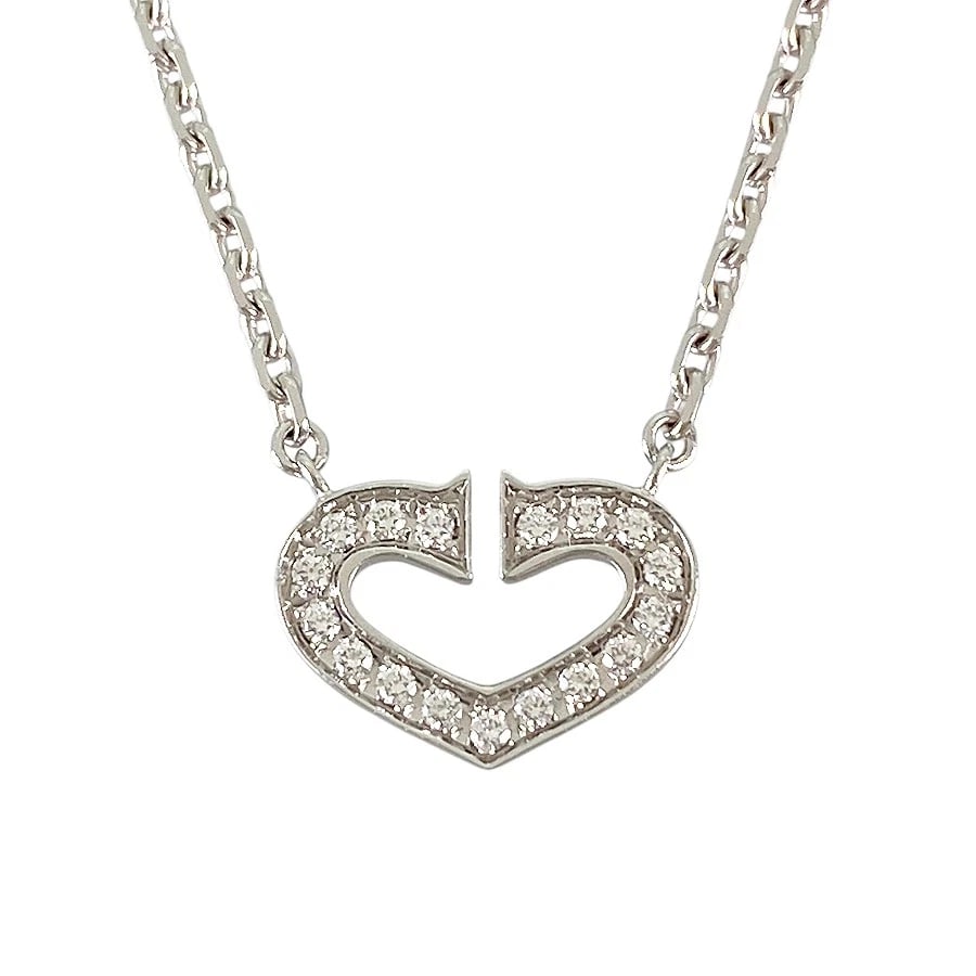 CARTIER C HEART WHITE GOLD DIAMOND NECKLACE: Cartier C Heart White gold Diamond Necklace Brand: Cartier Type/Style: Necklace Material: 18K White Gold, Main Stone/Creation Natural Color: Silver Size: Top size:9.1mm×12.3mm Necklace full