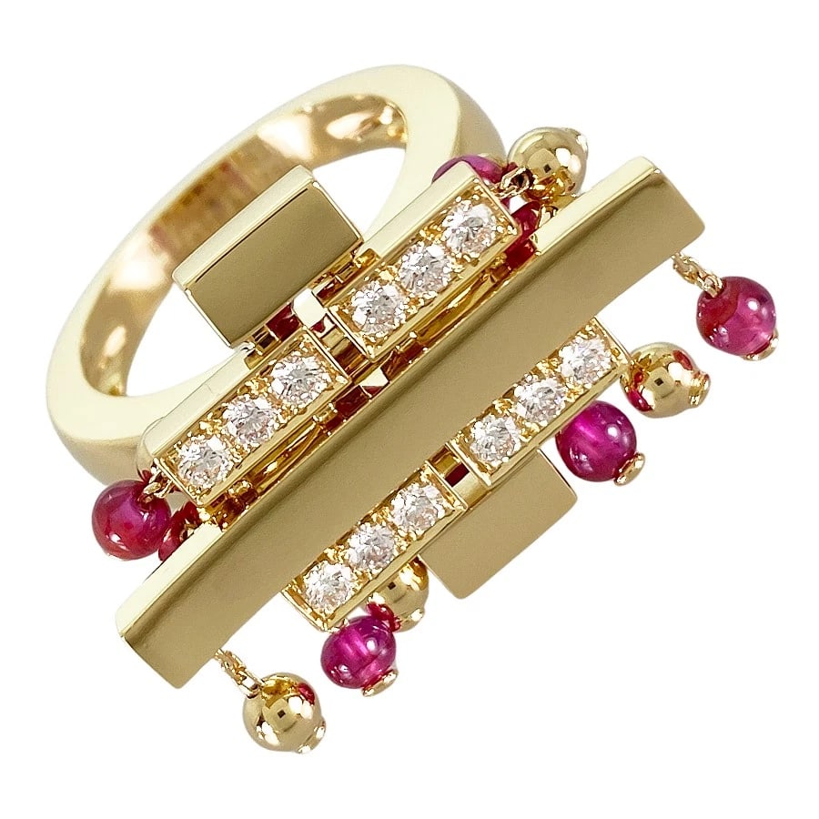 CARTIER YELLOW GOLD RUBY DIAMOND RING: Cartier Yellow gold Ruby Diamond Ring Brand: Cartier Type/Style: Ring Material: 18K Yellow Gold, Main Stone/Creation Ruby Color: Gold Size: US:6.5 Accessories: None Accessories Notice: When