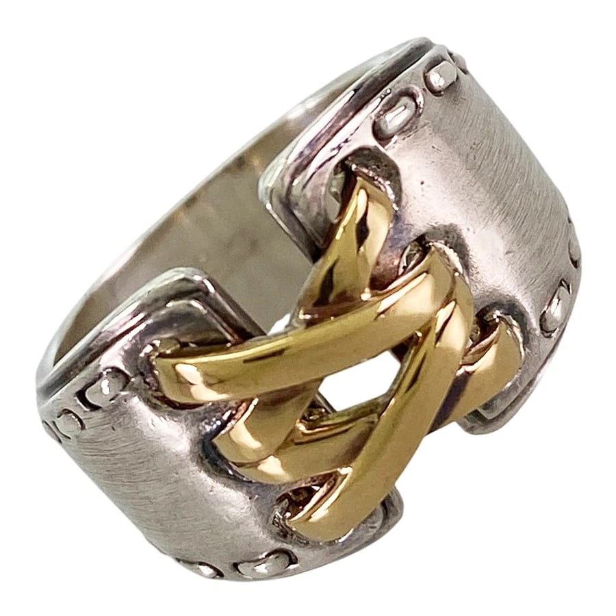 HERMES MEXICAN DOUBLE CORSET SILVER RING: HERMES Mexican double corset Silver Ring Brand: HERMES Type/Style: Ring Material: Silver 925 18K Yellow Gold, Color: Silver Size: US:5.5-6 Accessories: None Accessories Notice: When purchasing
