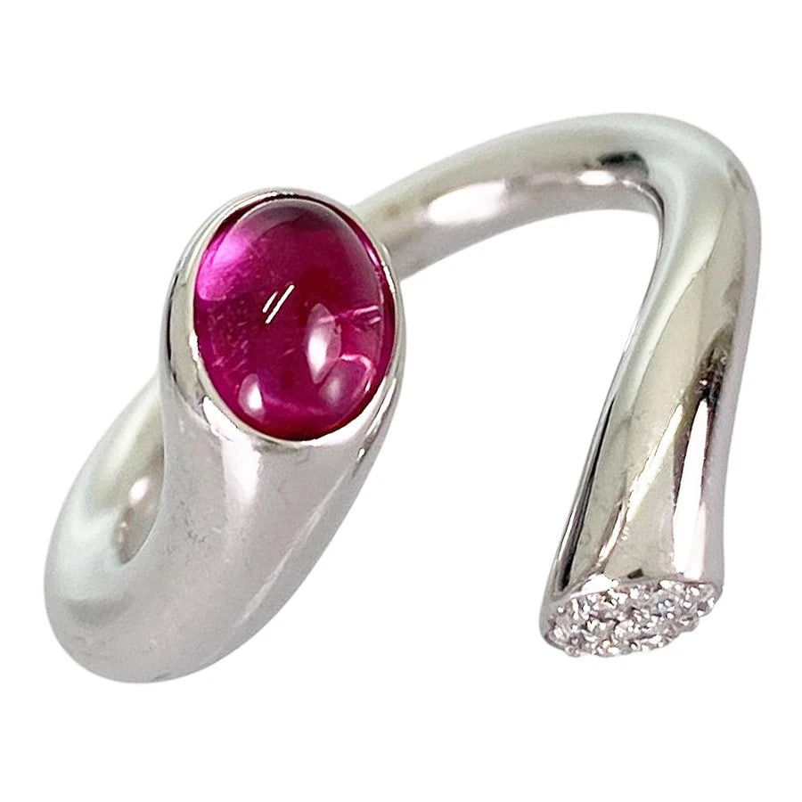 GEORG JENSEN WHITE GOLD PINK TOURMALINE DIAMOND RING: Georg Jensen White gold Pink Tourmaline Diamond Ring Brand: Georg Jensen Type/Style: Ring Material: 18K White Gold, Main Stone/Creation Tourmaline Color: Silver Size: US:5.5 Accessories: None