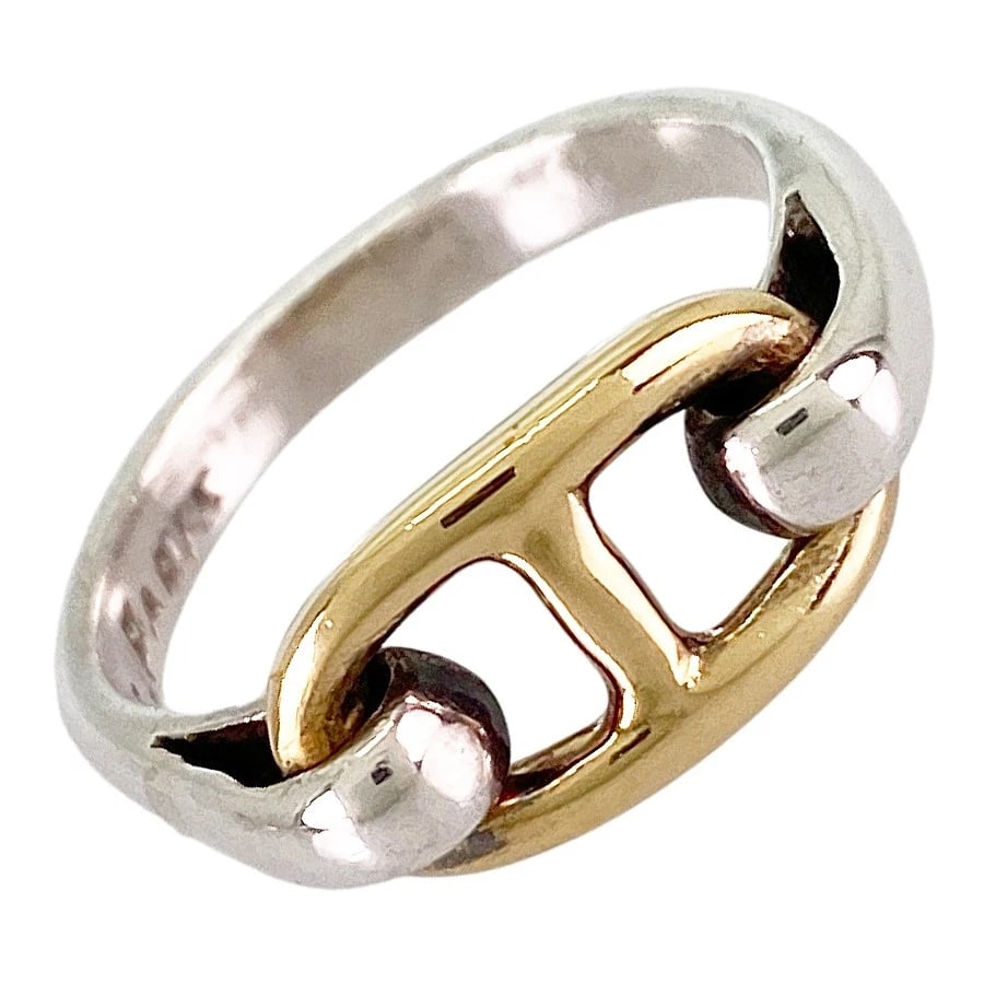 HERMES CHAINE D'ANCRE YELLOW GOLD RING: HERMES Chaine d'Ancre Yellow gold Ring Brand: HERMES Type/Style: Ring Material: 18K Yellow Gold 18K White Gold, Color: Gold Size: US:5 Accessories: None Accessories Notice: When purchasing