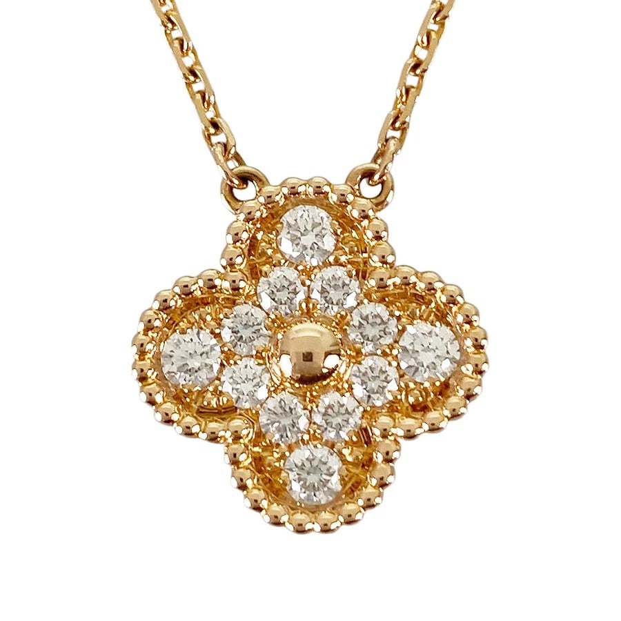VAN CLEEF & ARPELS VINTAGE ALHAMBRA ROSE GOLD DIAMOND NECKLACE: Van Cleef & Arpels Vintage Alhambra Rose gold Diamond Necklace Brand: Van Cleef & Arpels Type/Style: Necklace Material: 18K Pink Gold, Main Stone/Creation Natural Color: Gold Size: Motif size:14.5