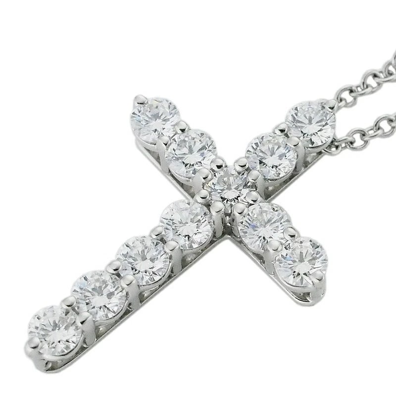 TIFFANY & CO. SMALL CROSS DIAMOND NECKLACE PT950: Tiffany & Co. Small Cross Diamond Necklace Pt950 Brand: Tiffany & Co. Type/Style: Necklace Material: Metal Purity Pt950, Metal Pt950, Main Stone/Creation Natural Color: Pt950 Size: Chain Size: