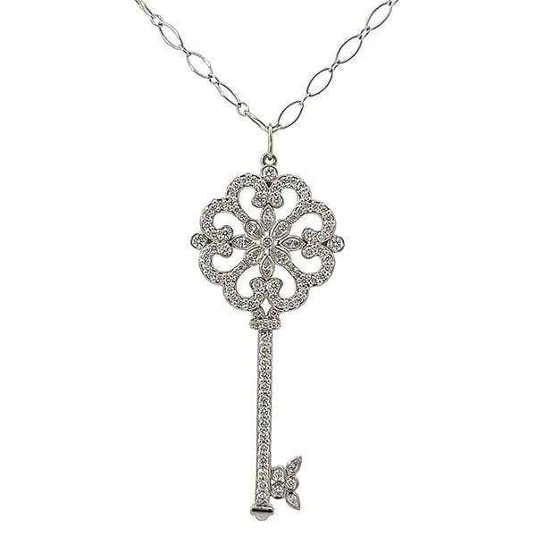 TIFFANY & CO. ENCHANT PRIMROSE KEY DIAMOND NECKLACE: Tiffany & Co. Enchant Primrose Key Diamond Necklace Brand: Tiffany & Co. Type/Style: Necklace Material: Metal Purity PT950 / K18, Metal Platinum /White Gold, Main Stone/Creation Natural Color: