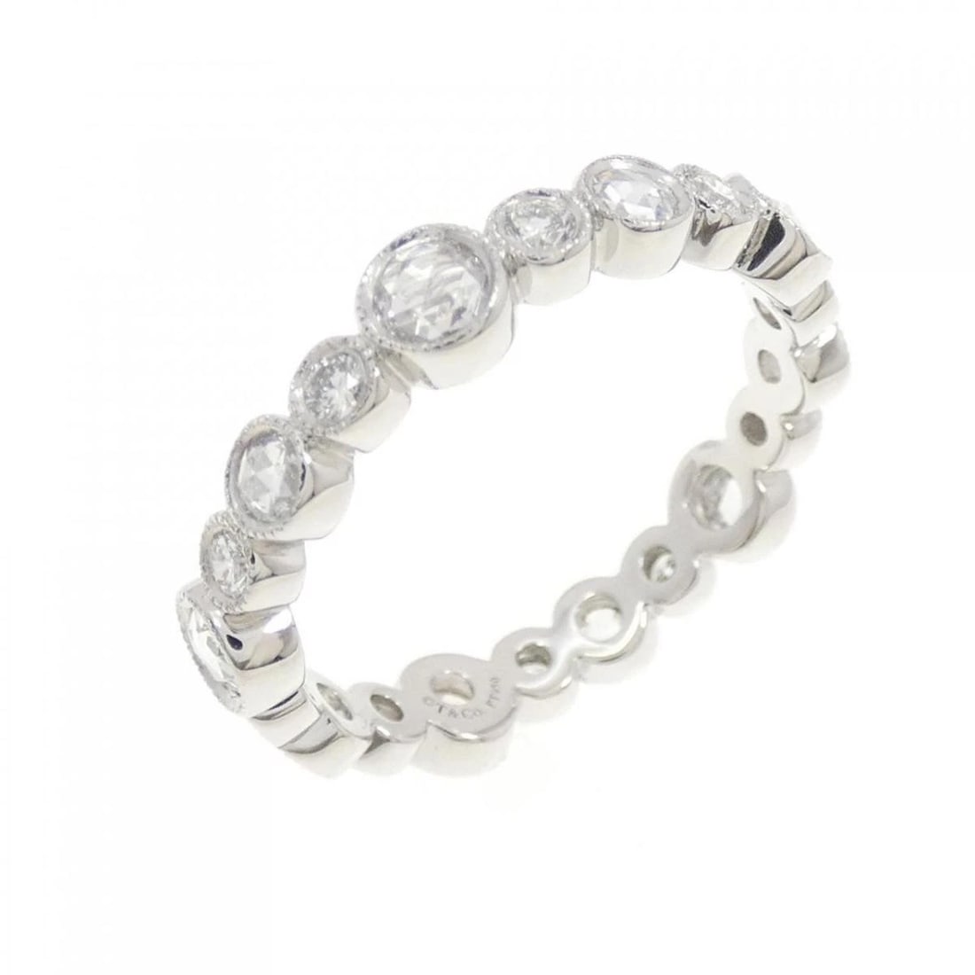 TIFFANY & CO. COBBLESTONE PT950 DIAMOND RING: Tiffany & Co. Cobblestone Pt950 Diamond Ring Brand: Tiffany & Co. Type/Style: Ring Material: Metal Purity Pt950, Metal Platinum, Main Stone/Creation Natural Color: Platinum Size: US 4.5 Accessori