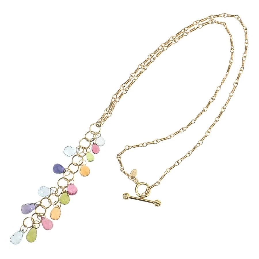 TIFFANY & CO. BRIOLETTE MULTICOLOR STONE NECKLACE: Tiffany & Co. Briolette Multicolor Stone Necklace Brand: Tiffany & Co. Type/Style: Necklace Material: Metal Purity K18, Metal Yellow Gold, Main Stone/Creation Natural Color: Yellow Gold Size: Moti