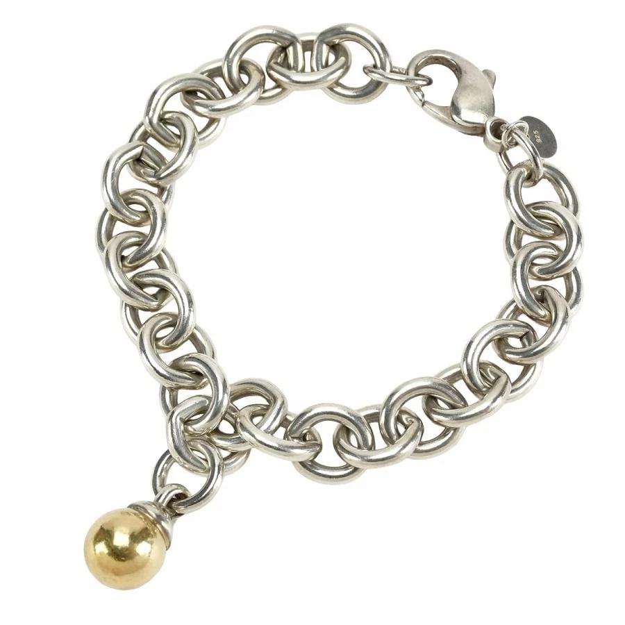 TIFFANY & CO. BALL DANGLE 750YG SILVER 925 BRACELET: Tiffany & Co. Ball Dangle 750YG Silver 925 Bracelet Brand: Tiffany & Co. Type/Style: Bracelet Material: Metal Purity K18/ 925, Metal Yellow Gold / Silver, Color: Yellow Gold / Silver Size: Arm cir