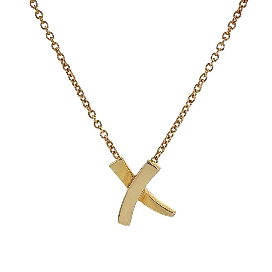 TIFFANY&CO. GRAFFITI X PENDANT 750 YELLOW GOLD NECKLACE: Tiffany&Co. Graffiti X Pendant 750 Yellow Gold Necklace Brand: Tiffany & Co. Type/Style: Necklace Material: Metal Purity 750, Metal 750YG, Color: Yellow Gold Size: Top: Approx. 0.7cm W x 0.9cm HCh