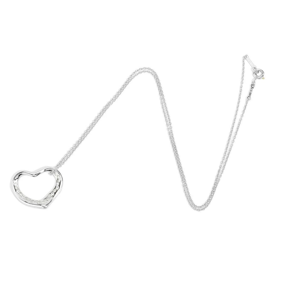 TIFFANY & CO. ELSA PERETTI OPEN HEART PENDANT NECKLACE DIAMOND: Tiffany & Co. Elsa Peretti Open Heart Pendant Necklace Diamond Brand: Tiffany & Co. Type/Style: Necklace Material: Metal Purity Pt950, Metal Platinum (Pt950), Main Stone/Creation Natural Color: