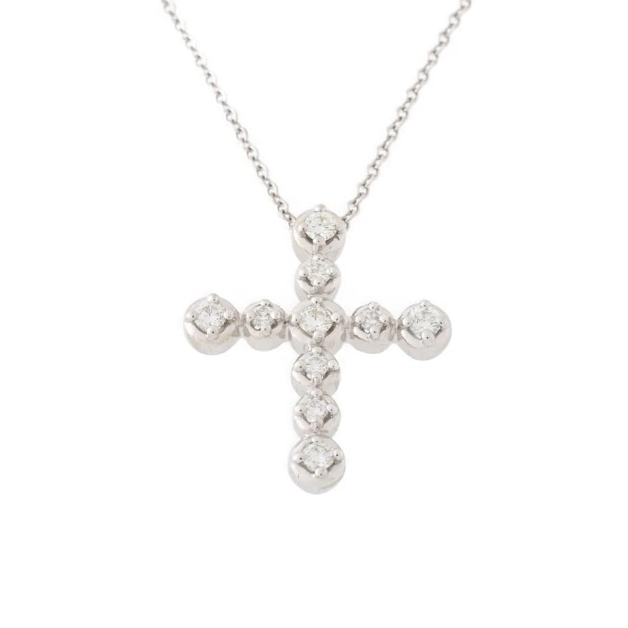 TIFFANY & CO. CROSS DIAMOND K18 WHITE GOLD NECKLACE: Tiffany & Co. Cross Diamond K18 White Gold Necklace Brand: Tiffany & Co. Type/Style: Necklace Material: Metal Purity K18, Metal White Gold, Main Stone/Creation Natural Color: White Gold Size: Leng