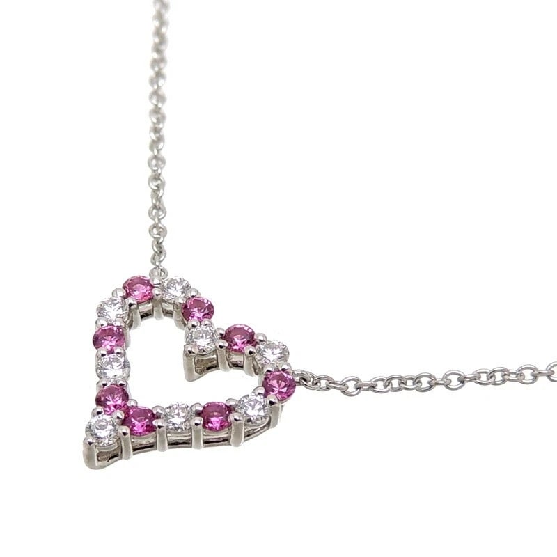 TIFFANY&CO. SENTIMENTAL HEART DIAMOND PINK SAPPHIRE NECKLACE: Tiffany&Co. Sentimental Heart Diamond Pink Sapphire Necklace Brand: Tiffany & Co. Type/Style: Necklace Material: Metal Purity Pt950, Metal Pt950 Platinum, Main Stone/Creation Natural Color: Platinu