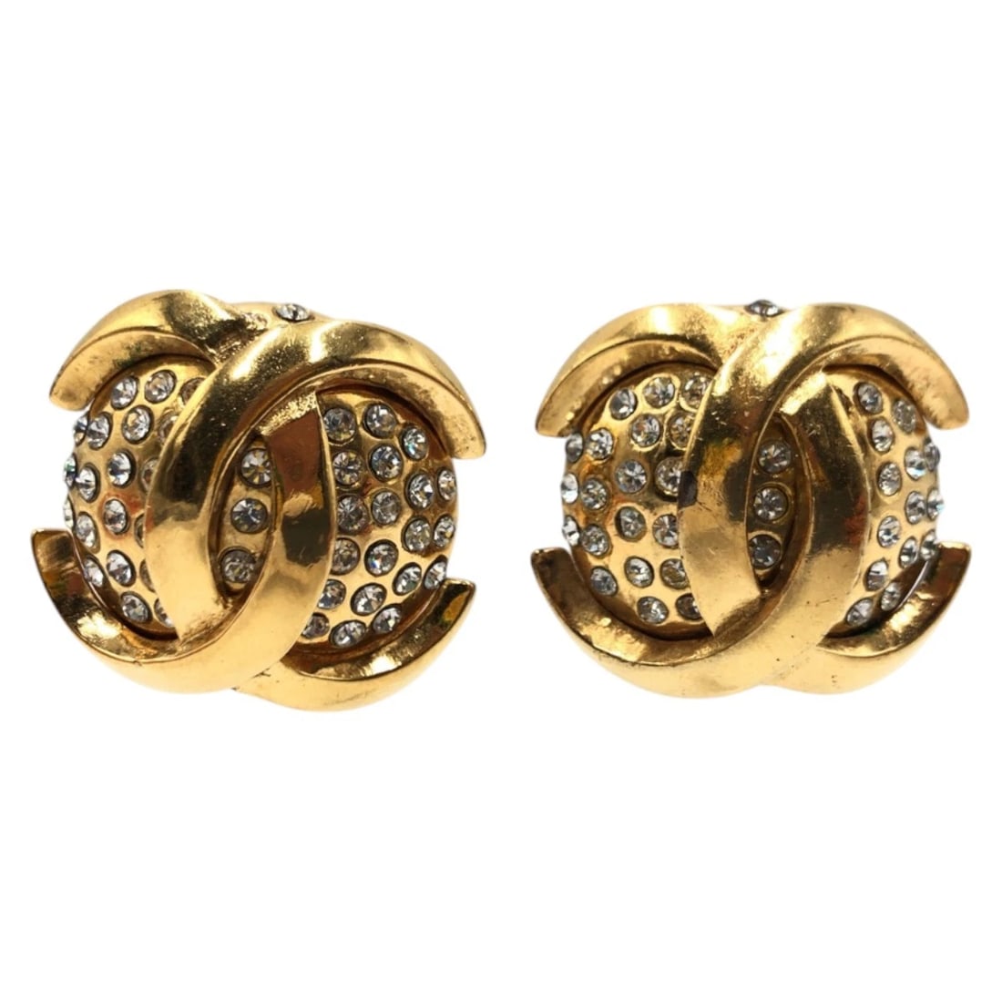 CHANEL COCO MARK GOLD METAL RHINESTONE EARRINGS (1 of 2)