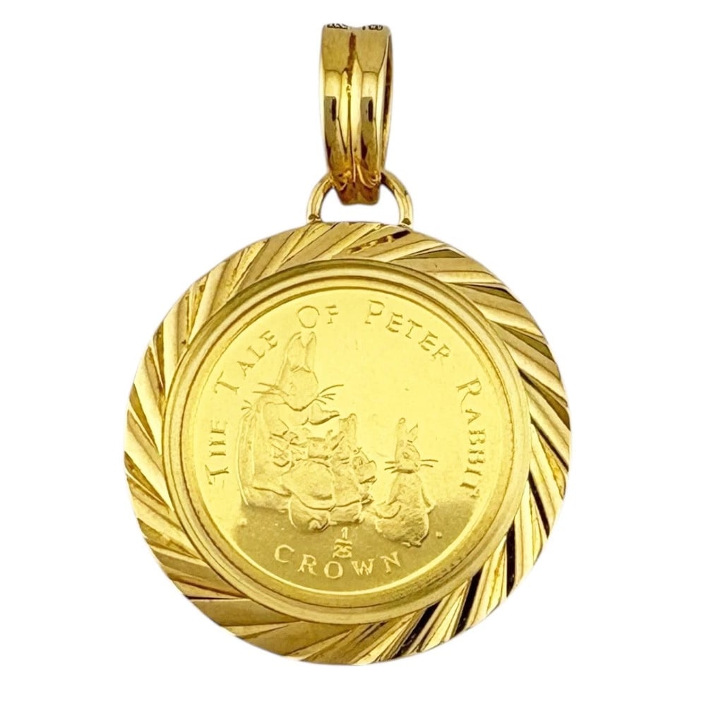 COIN PENDANT K24 GOLD K18 GOLD PETER RABBIT: Coin pendant K24 Gold K18 Gold Peter Rabbit Brand: Unbranded Type/Style: Coin pendant Material: K24 Gold, Color: gold Size: Size(CM) Top:W18.0mm x H25.5mm Clasp:W4.0mm x H5.0mm Accessories: None