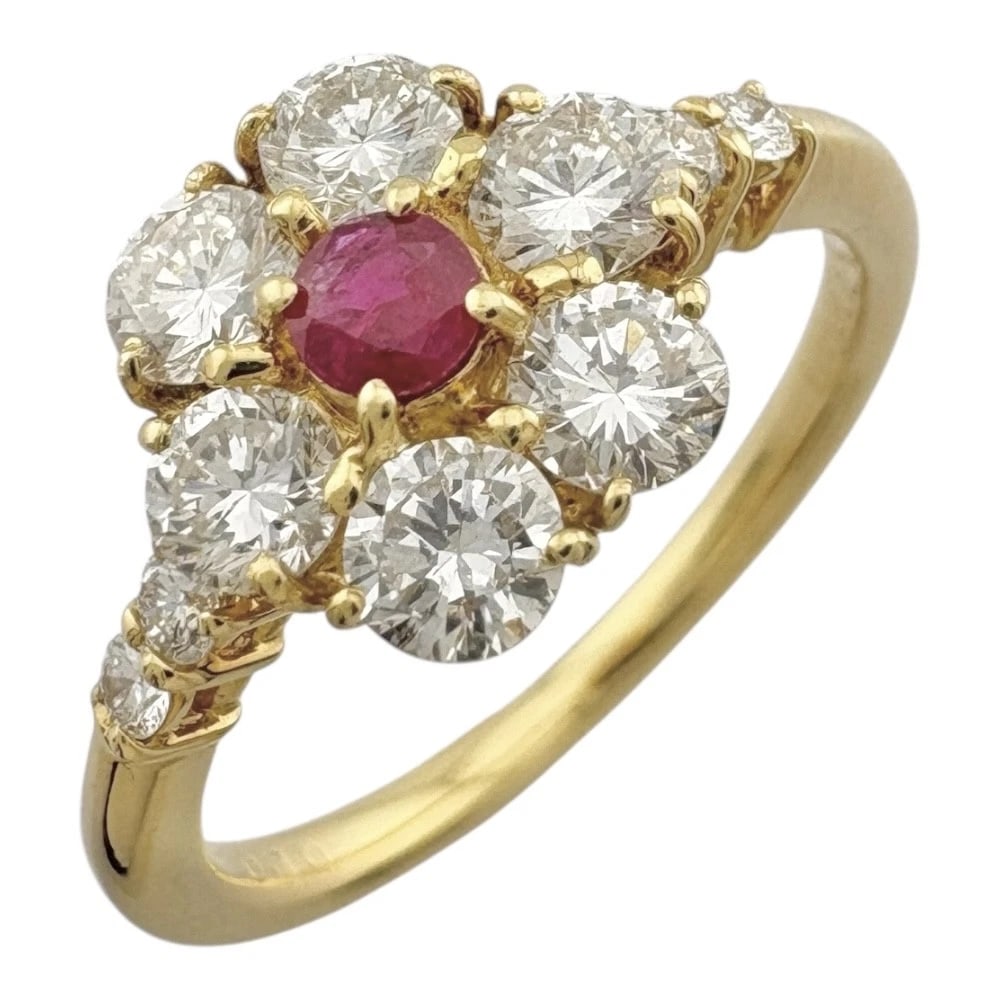 RING K18 YELLOW GOLD RUBY DIAMOND: Ring K18 yellow gold Ruby diamond Brand: Unbranded Type/Style: Ring Material: K18 yellow gold, Main Stone/Creation Ruby Color: gold Size: US 5 3/4 Accessories: None Accessories Notice: Whe