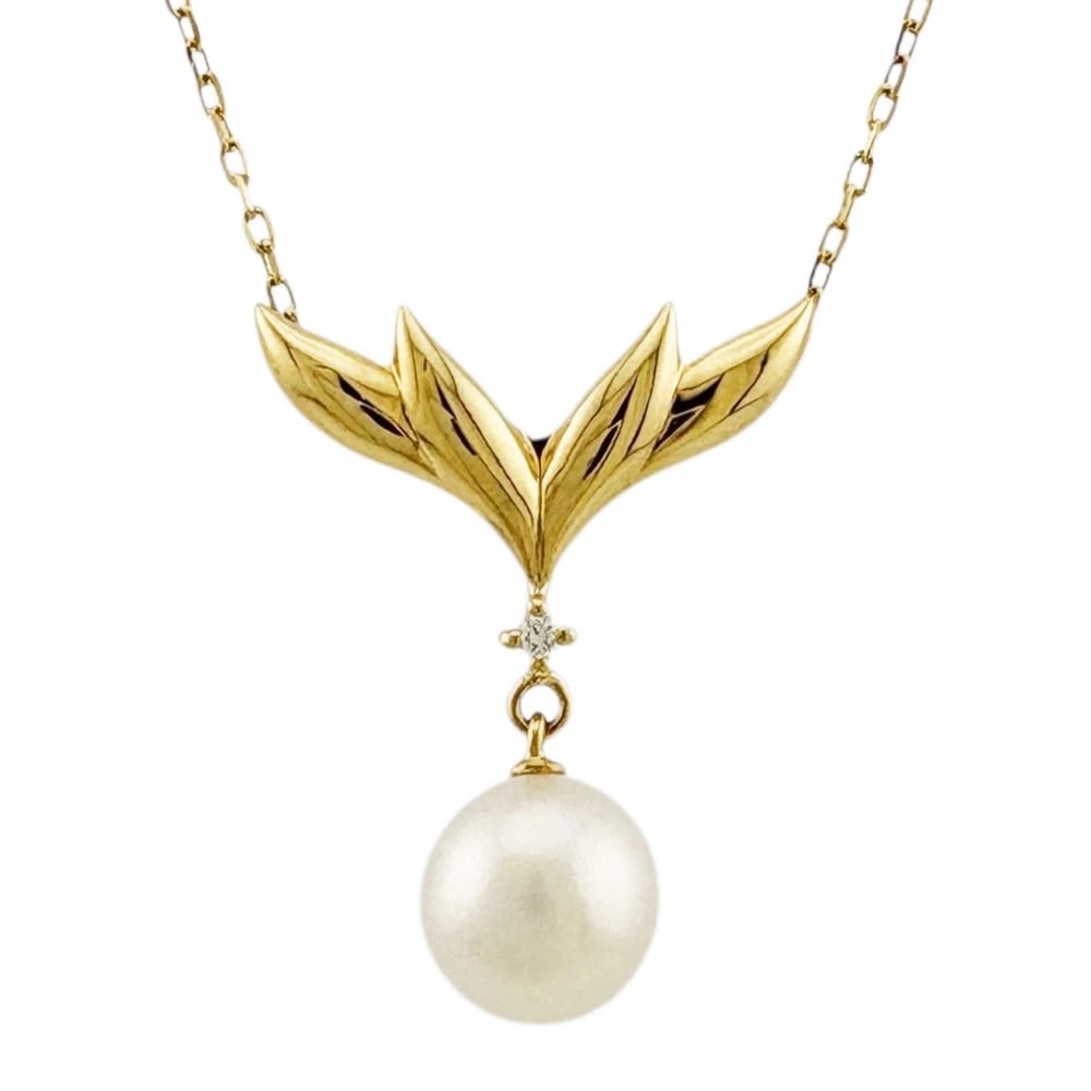 MIKIMOTO NECKLACE K18 YELLOW GOLD AKOYA PEARL DIAMOND: MIKIMOTO Necklace K18 yellow gold Akoya pearl diamond Brand: MIKIMOTO Type/Style: Necklace Material: K18 yellow gold, Main Stone/Creation Akoya pearl Color: gold Size: Size(CM) Total