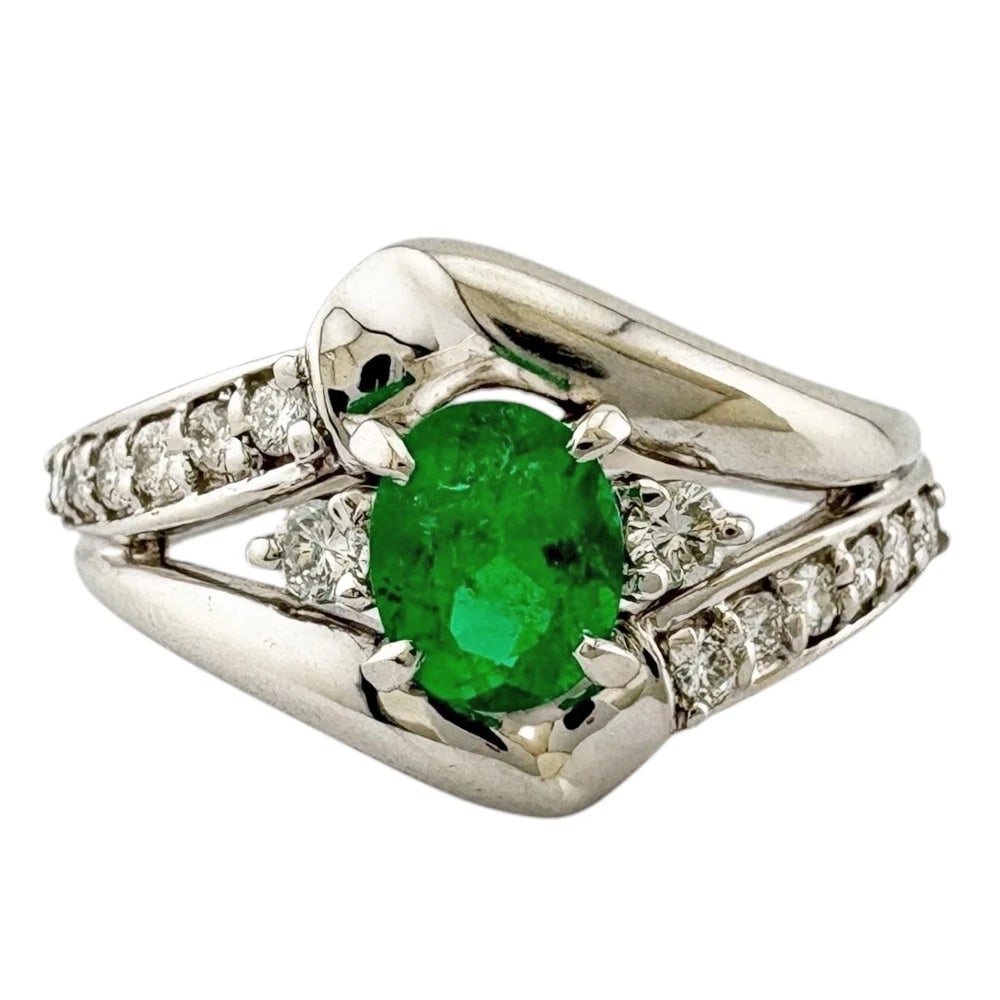 RING PT900PLATINUM EMERALD DIAMOND - 2