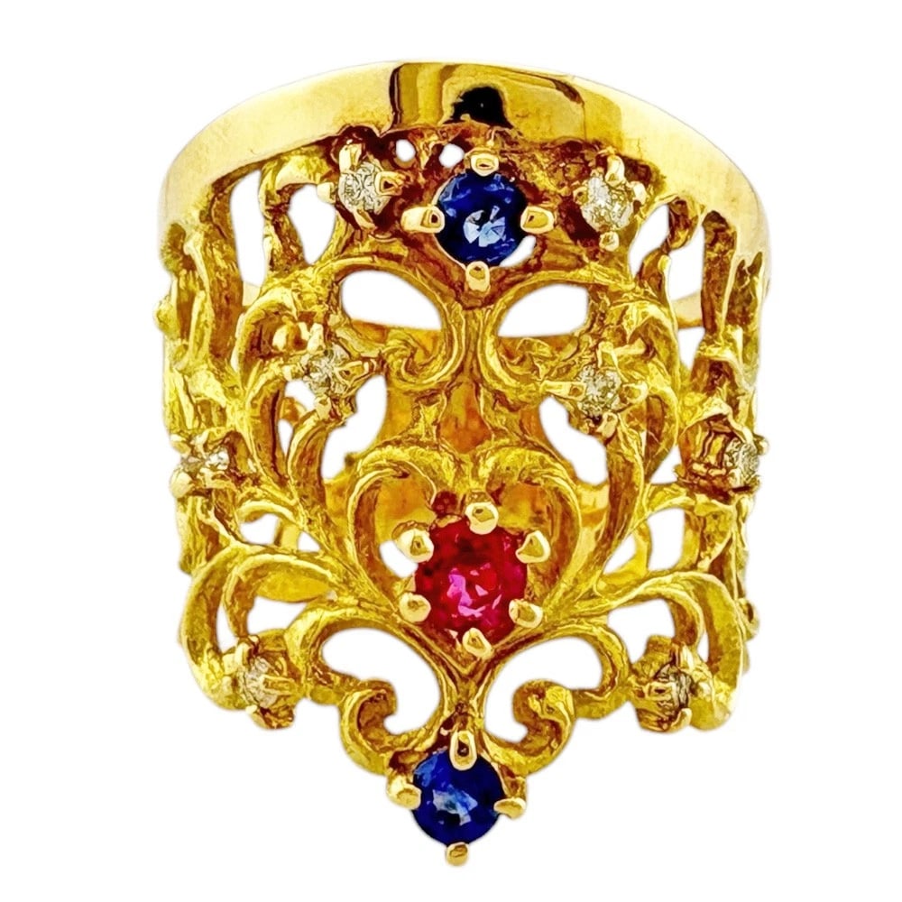 RING K18 YELLOW GOLD RUBY SAPPHIRE - 2