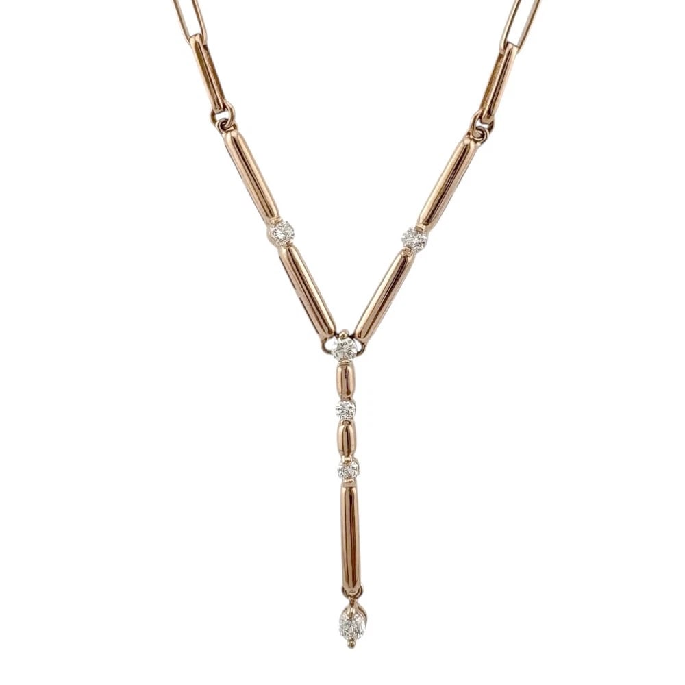 NECKLACE K18 PINK GOLD DIAMOND: Necklace K18 Pink Gold diamond Brand: Unbranded Type/Style: Necklace Material: K18 Pink Gold, Main Stone/Creation Natural Color: Pink gold Size: Size(CM) Total Length:43cm Chain width:2.5mm