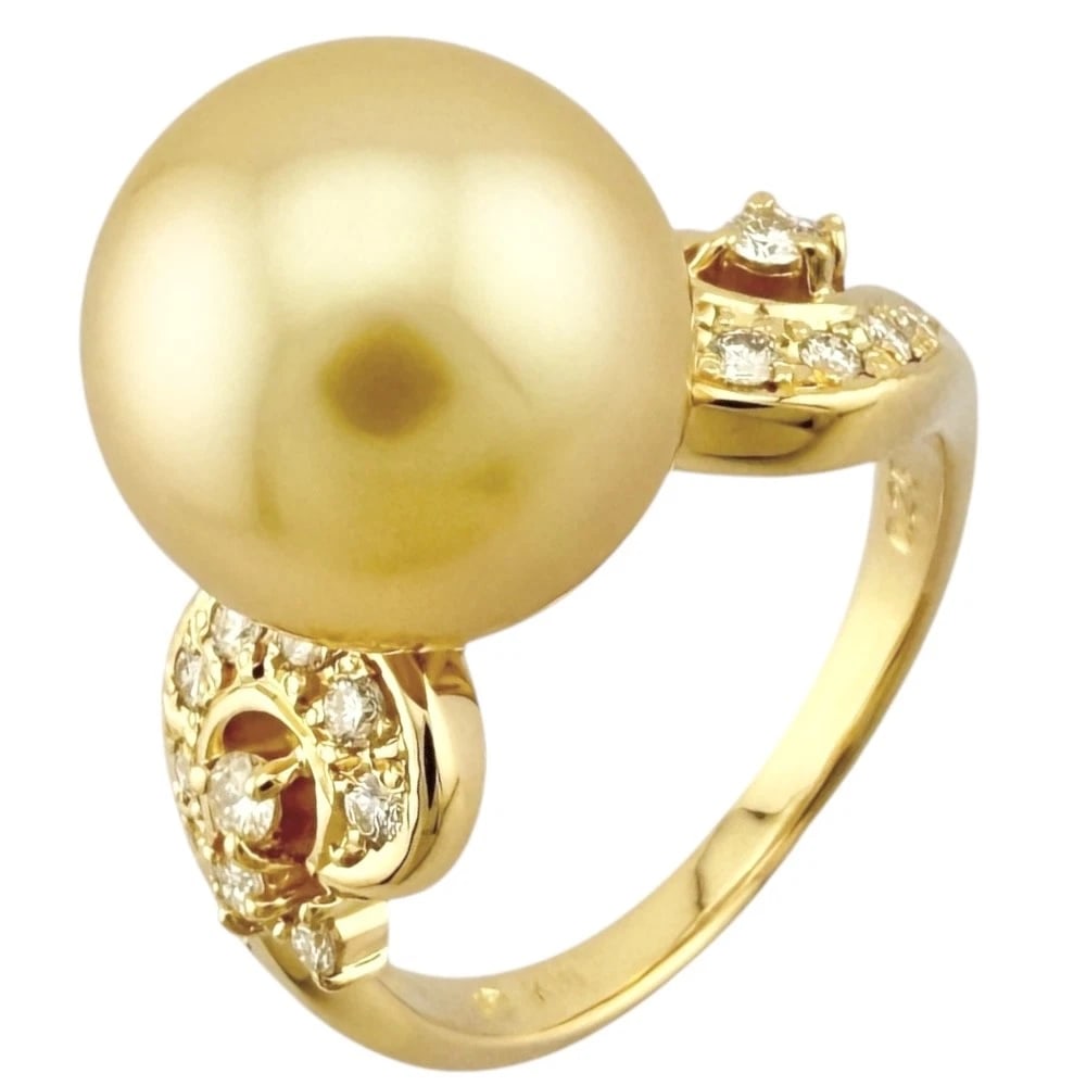 RING K18 YELLOW GOLD PEARL DIAMOND (1 of 5)