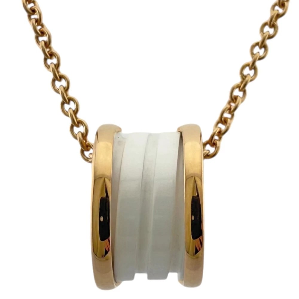 BVLGARI NECKLACE K18 PINK GOLD WHITE CERAMIC: BVLGARI Necklace K18 Pink Gold White ceramic Brand: BVLGARI Type/Style: Necklace Material: K18 Pink Gold, Color: Pink gold Size: Size(CM) Total Length:46.5cm Chain width:1.5mm Top:W9.0mm x H14.5mm