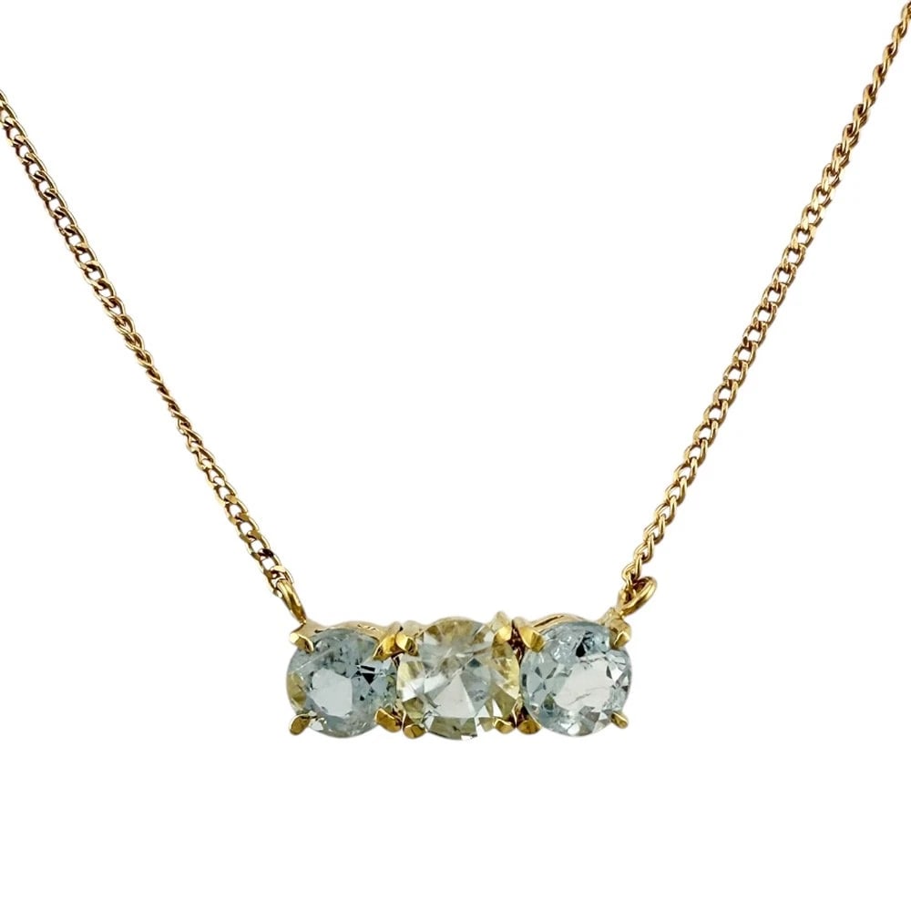 NECKLACE K18 YELLOW GOLD AQUAMARINE: Necklace K18 yellow gold Aquamarine Brand: Unbranded Type/Style: Necklace Material: K18 yellow gold, Main Stone/Creation Aquamarine Color: gold Size: Size(CM) Total Length:42cm Chain
