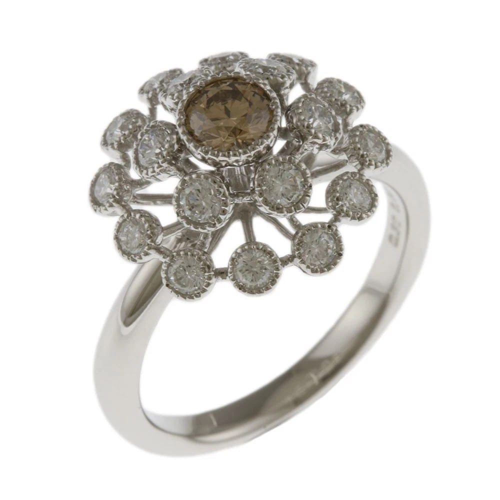 KASHIKEY MILL RING PT900 BROWN DIAMOND: KASHIKEY mill Ring Pt900 Brown diamond Brand: KASHIKEY Type/Style: Ring Material: Pt900Platinum, Main Stone/Creation Brown diamond Color: Silver Size: US 6 1/2 Accessories: None Accessories