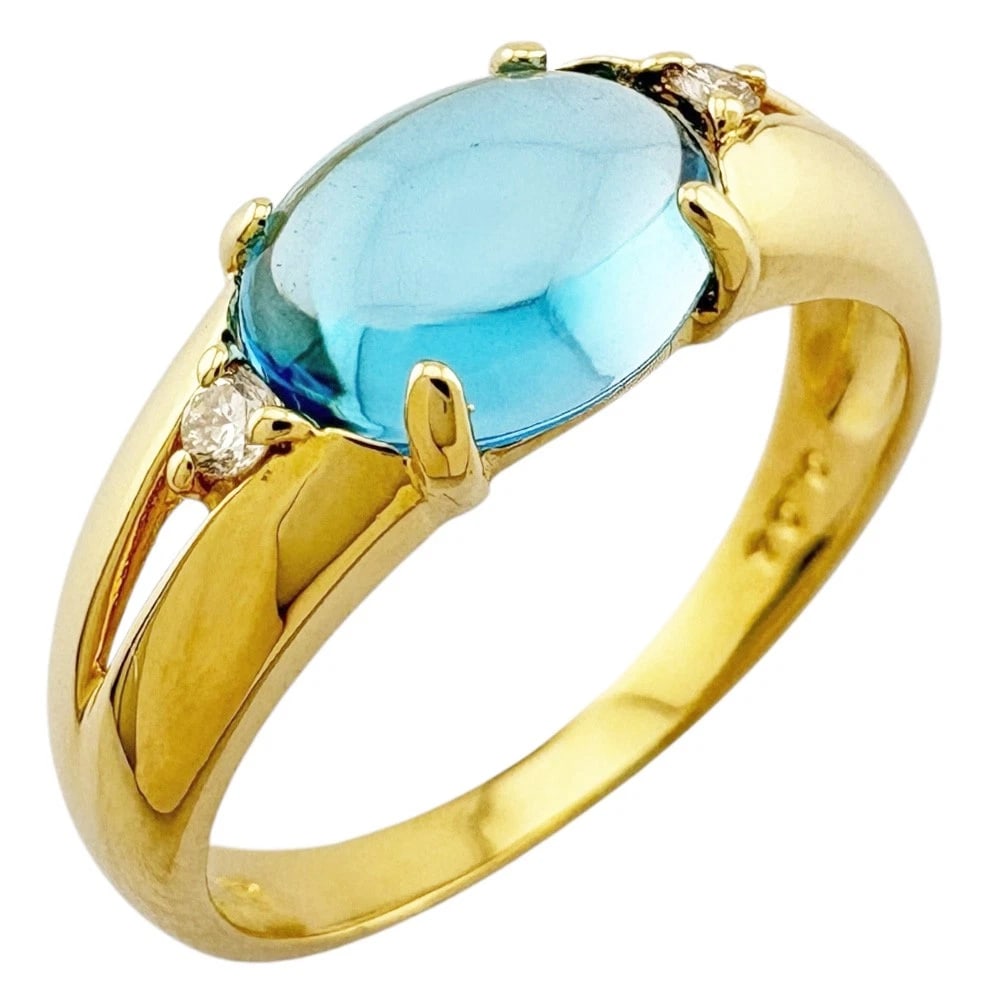 RING K18 YELLOW GOLD BLUE: Ring K18 yellow gold Blue Brand: Unbranded Type/Style: Ring Material: K18 yellow gold, Main Stone/Creation Blue Topaz Color: gold Size: US 5 1/2 Accessories: None Accessories Notice: When