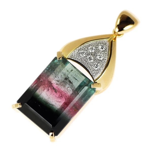 K18YG/ PT900 PARTY COLORED TOURMALINE DIAMOND PENDANT TOP: K18YG/ Pt900 Party Colored Tourmaline Diamond Pendant Top Brand: None Type/Style: pendant top Material: Metal Purity 900, Metal Platinum, Main Stone/Creation tourmaline Color: None Size: