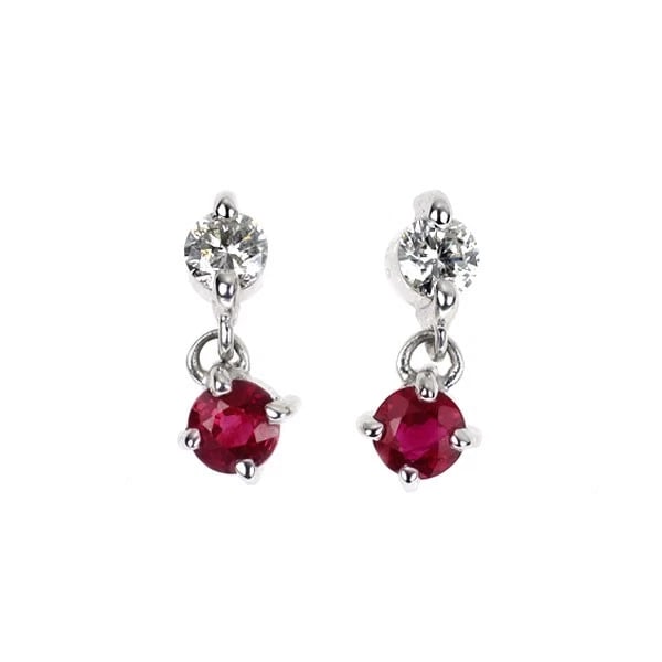 K18WG RUBY DIAMOND EARRINGS: K18WG Ruby Diamond Earrings Brand: None Type/Style: piercing Material: Metal Purity K18, Metal Gold, Main Stone/Creation Ruby Color: White Gold Size: None Accessories: None Accessories Not