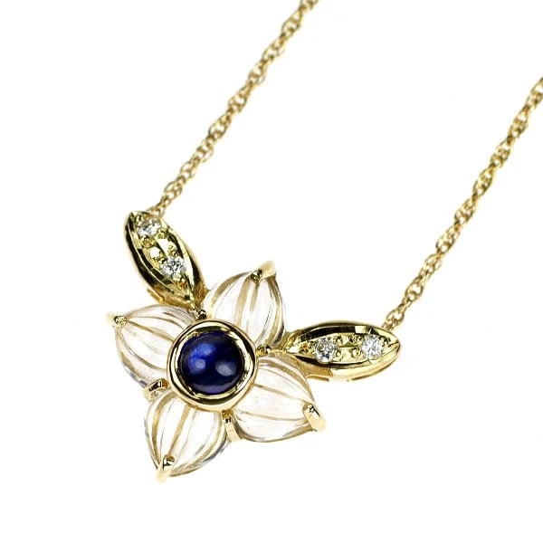 K18YG SAPPHIRE QUARTZ DIAMOND PENDANT NECKLACE: K18YG Sapphire Quartz Diamond Pendant Necklace Brand: None Type/Style: Pendant Necklace Material: Metal Purity K18, Metal Gold, Main Stone/Creation sapphires Color: None Size: Necklace: Chain