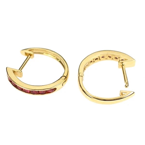 K18YG RUBY HOOP EARRINGS - 2