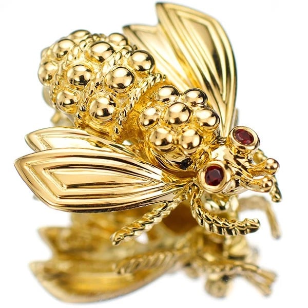 TIFFANY K18YG RUBY BROOCH BEE - 2
