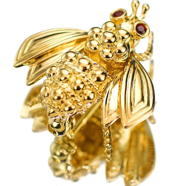 TIFFANY K18YG RUBY BROOCH BEE - 3