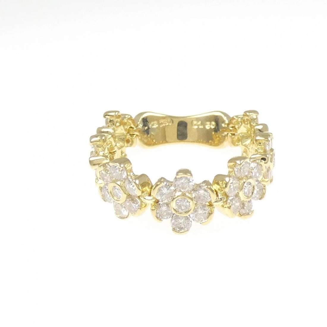 K18YG FLOWER DIAMOND RING: K18YG Flower Diamond Ring Brand: Unbranded Type: Diamond Ring Material: K18YG, Main Stone/Creation Natural Color: Yellow Gold Size: US 7 1/4 Accessories: None Accessories Notice: When