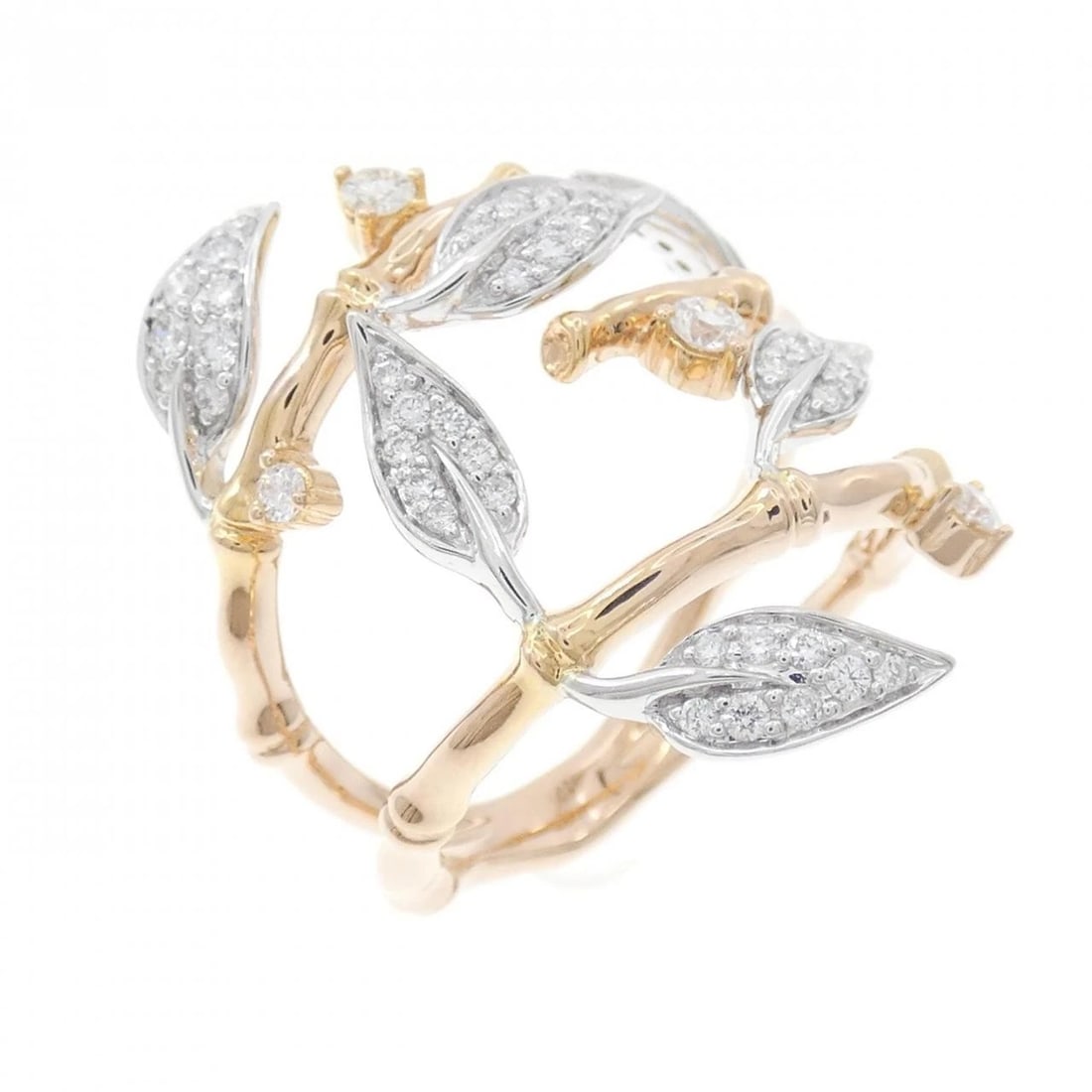 750PG/750WG LEAF DIAMOND RING: 750PG/750WG Leaf Diamond Ring Brand: Unbranded Type: Diamond Ring Material: 750PG/750WG, Main Stone/Creation Natural Color: pink gold White Gold Size: US 6 Accessories: None Accessories