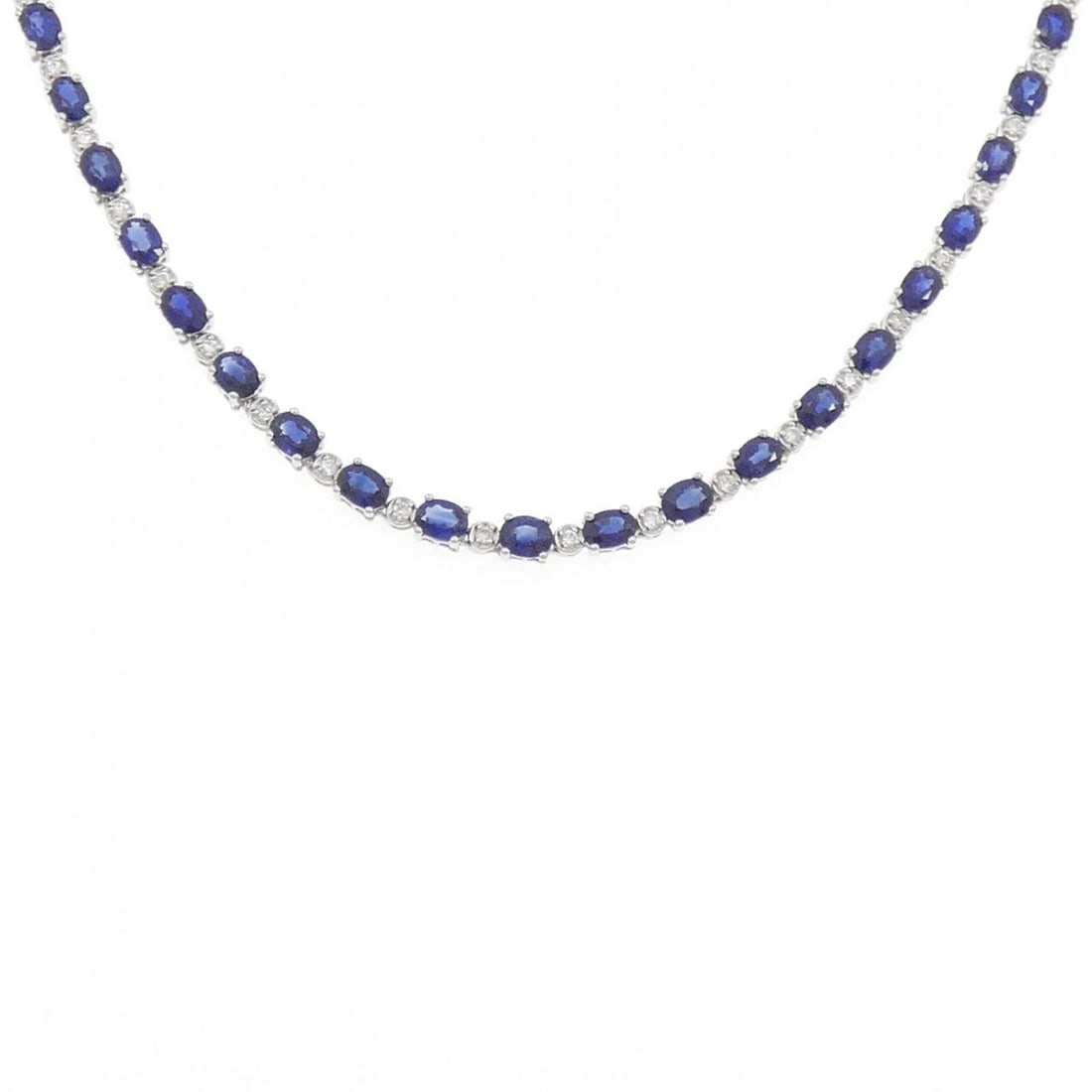 K18WG SAPPHIRE NECKLACE: K18WG Sapphire Necklace Brand: Unbranded Type: Sapphire Necklace Material: K18WG, Main Stone/Creation Sapphire Secondary Stone Natural Color: White Gold Size: 42cmActual Size Max width approx: