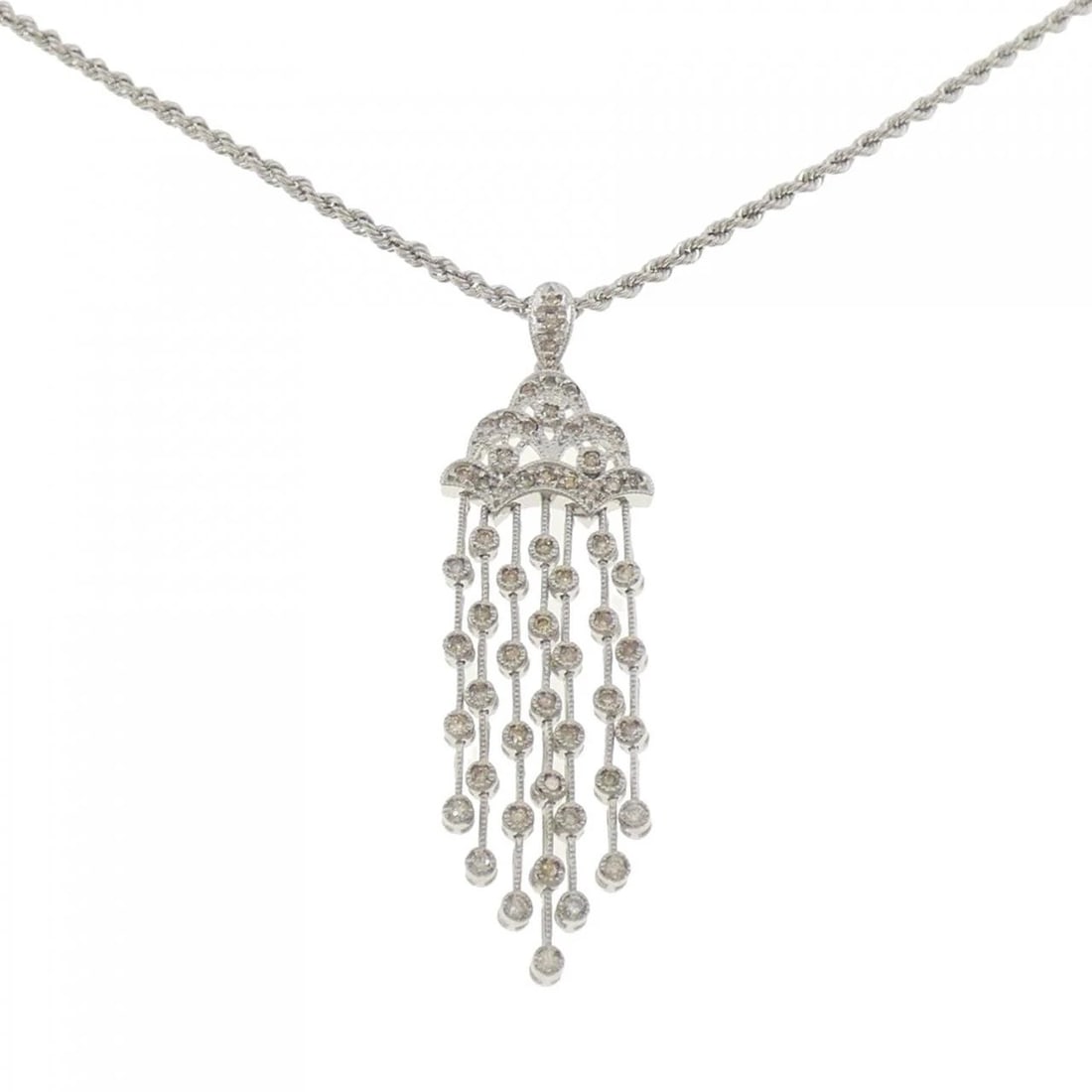 K18WG DIAMOND NECKLACE: K18WG Diamond Necklace Brand: Unbranded Type: Diamond Necklace Material: K18WG, Main Stone/Creation Natural Color: White Gold Size: 45-49cmActual Size Pendant length approx. x width approx.: