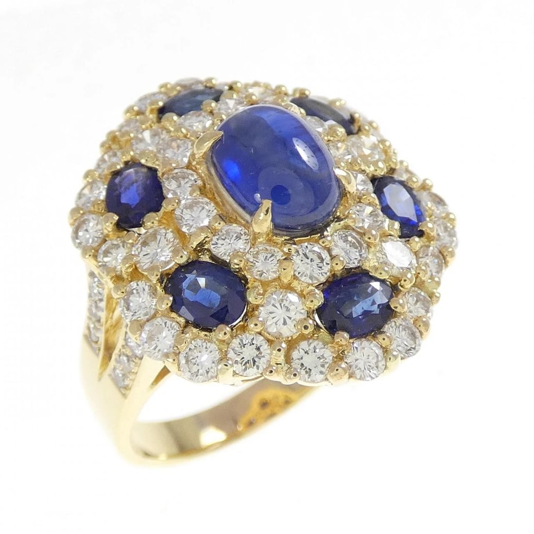 K18YG SAPPHIRE RING: K18YG Sapphire Ring Brand: Unbranded Type: Sapphire Ring Material: K18YG, Main Stone/Creation Sapphire Secondary Stone Natural Color: Yellow Gold Size: US 9.5 Accessories: None Accessories