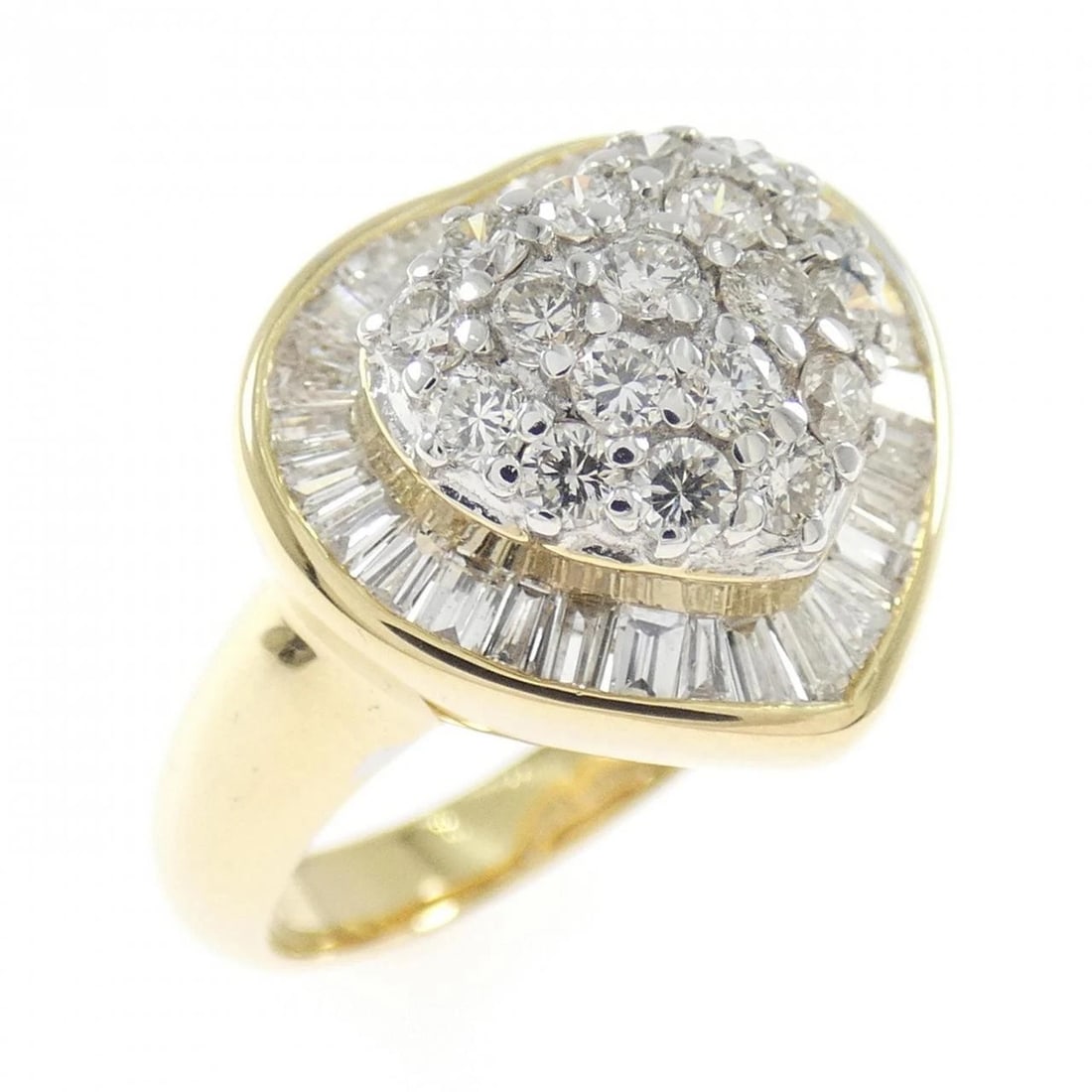 K18YG/K18WG HEART DIAMOND RING: K18YG/K18WG Heart Diamond Ring Brand: Unbranded Type: Diamond Ring Material: K18YG/K18WG, Main Stone/Creation Natural Color: Platinum Size: US 6 1/4 Accessories: None Accessories Notice: When
