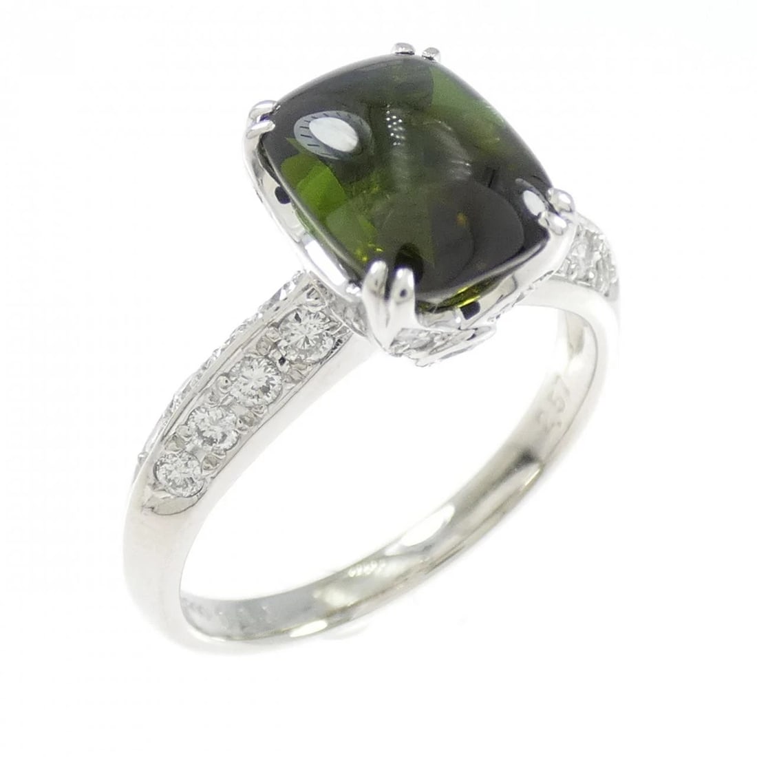 PT900 TOURMALINE RING: PT900 Tourmaline Ring Brand: Unbranded Type: Tourmaline Ring Material: PT900, Main Stone/Creation TourmalineSecondary Stone Natural Color: Platinum Size: US 7 Accessories: None Accessories