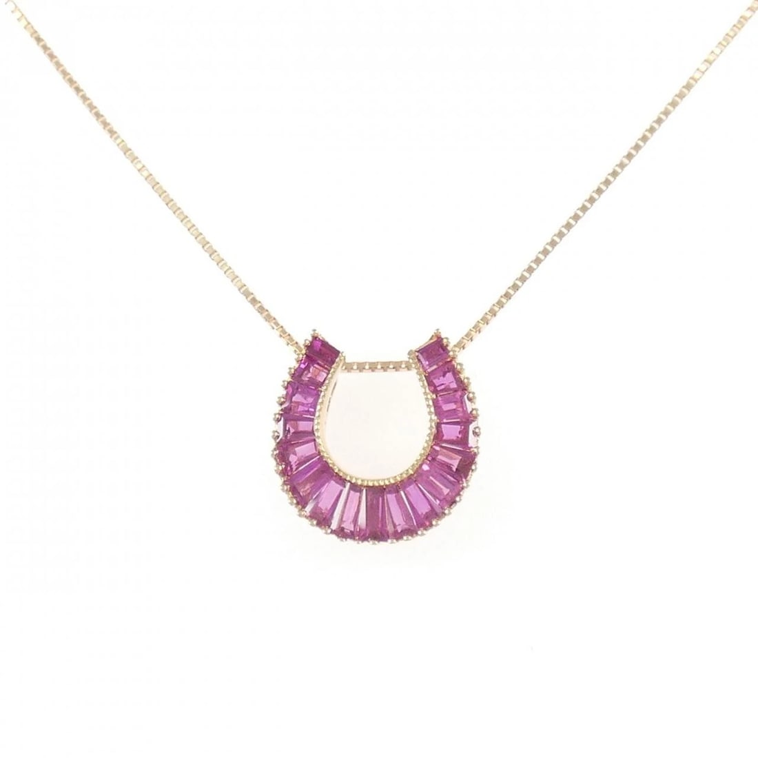 K18PG HORSESHOE RUBY NECKLACE: K18PG Horseshoe Ruby Necklace Brand: Unbranded Type: Ruby Necklace Material: K18PG, Main Stone/Creation Ruby Color: Pink Gold Size: Actual Size Pendant length approx. x width approx.: