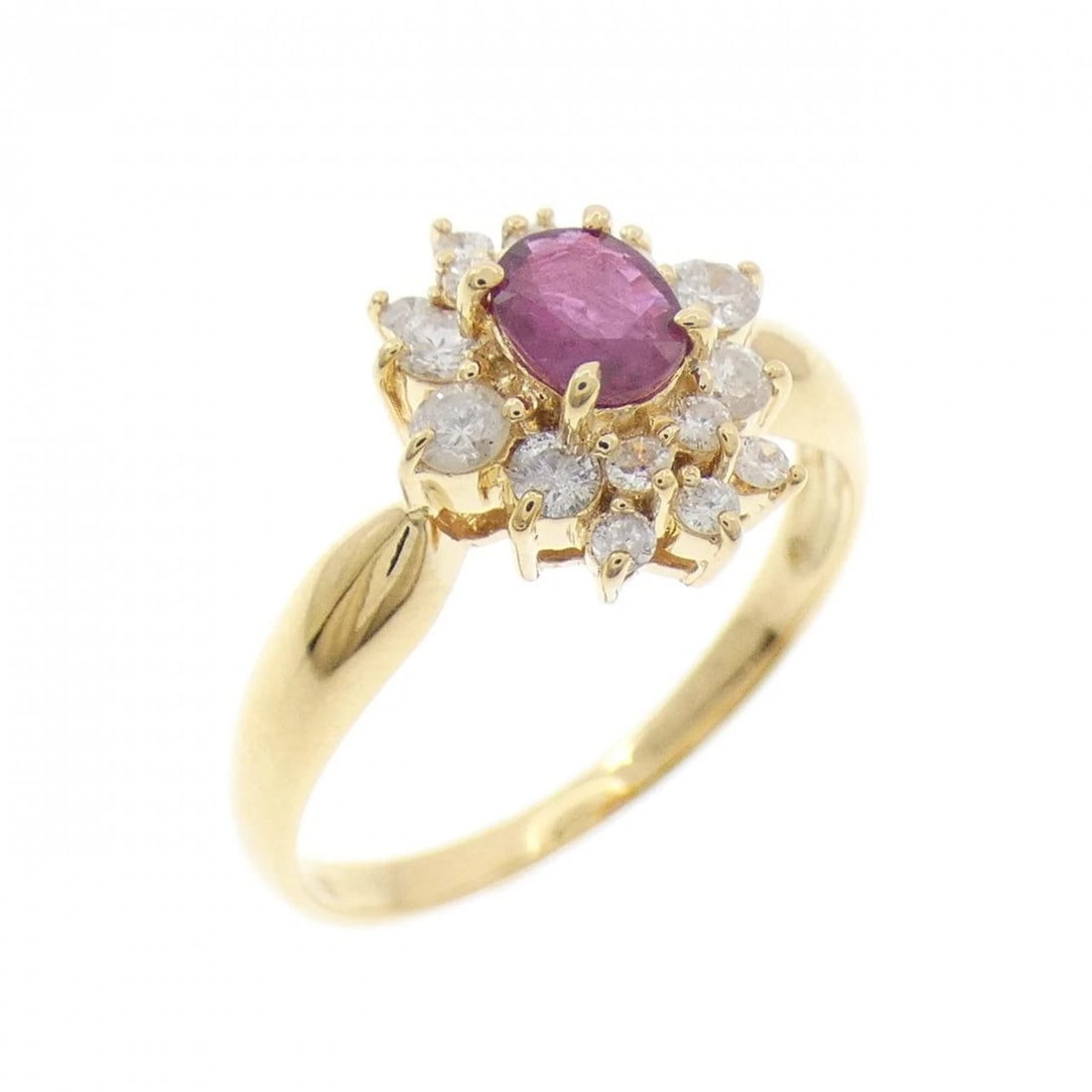 K18YG RUBY RING: K18YG Ruby Ring Brand: Unbranded Type: Ruby ring Material: K18YG, Main Stone/Creation RubySecondary Stone Natural Color: Yellow Gold Size: US 5.75 Accessories: None Accessories Notice: When