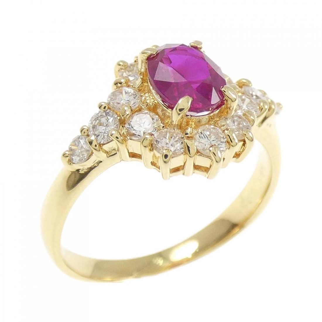 K18YG RUBY RING: K18YG Ruby Ring Brand: Unbranded Type: Ruby Ring Material: K18YG, Main Stone/Creation RubySecondary Stone Natural Color: Yellow Gold Size: US 5 3/4 Accessories: None Accessories Notice: When