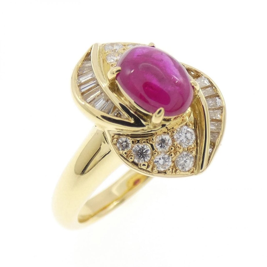 18K YELLOW GOLD RUBY RING: 18K Yellow Gold Ruby Ring Brand: Unbranded Type: Ruby ring Material: K18YG, Main Stone/Creation RubySecondary Stone Natural Color: Yellow Gold Size: US 5.5 Accessories: None Accessories