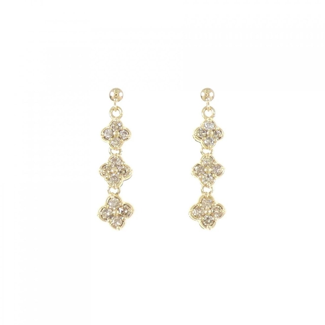 K18YG FLOWER DIAMOND PIERCE: K18YG Flower Diamond Pierce Brand: Unbranded Type: Diamond Pierce/Earring Material: K18YG, Main Stone/Creation Natural Color: Yellow Gold Size: Approx. height x width: 23.0mm x 6.0mm 