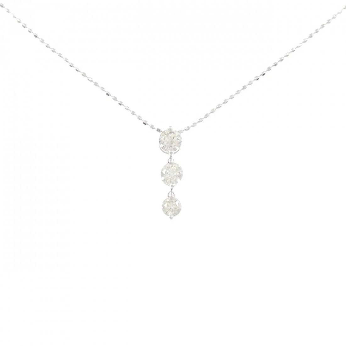 K18WG THREE STONE DIAMOND NECKLACE: K18WG Three Stone Diamond Necklace Brand: Unbranded Type: Diamond Necklace Material: K18 white gold, Main Stone/Creation Natural Color: White Gold Size: Actual Size Pendant length approx. x