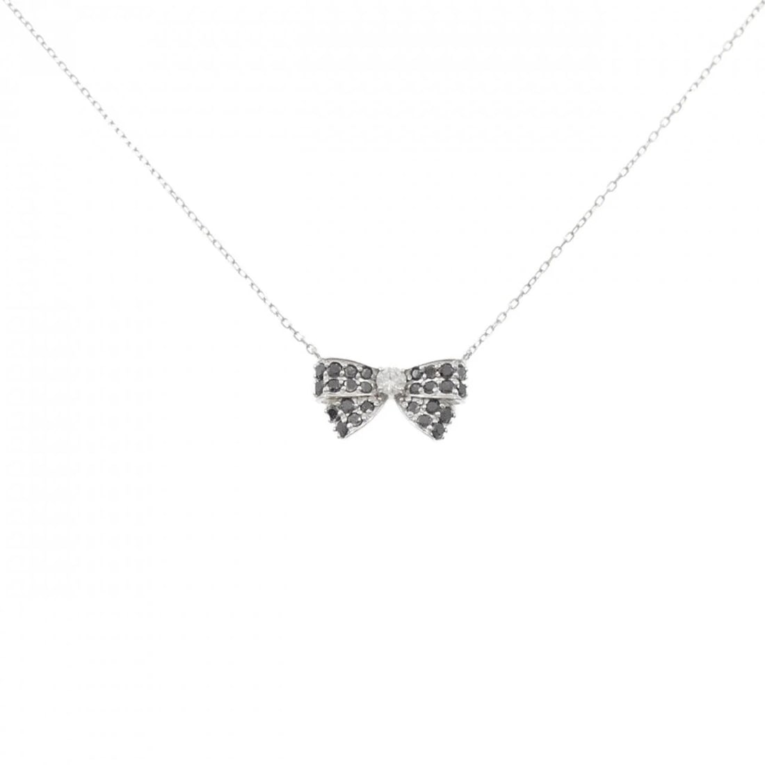 K18WG RIBBON DIAMOND NECKLACE: K18WG Ribbon Diamond Necklace Brand: Unbranded Type: Diamond Necklace Material: K18WG, Main Stone/Creation Natural Color: White Gold Size: Actual Size Pendant length approx. x width approx.: